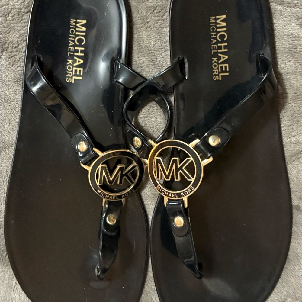Michael Kors Black Jelly Sandals with Gold Logo